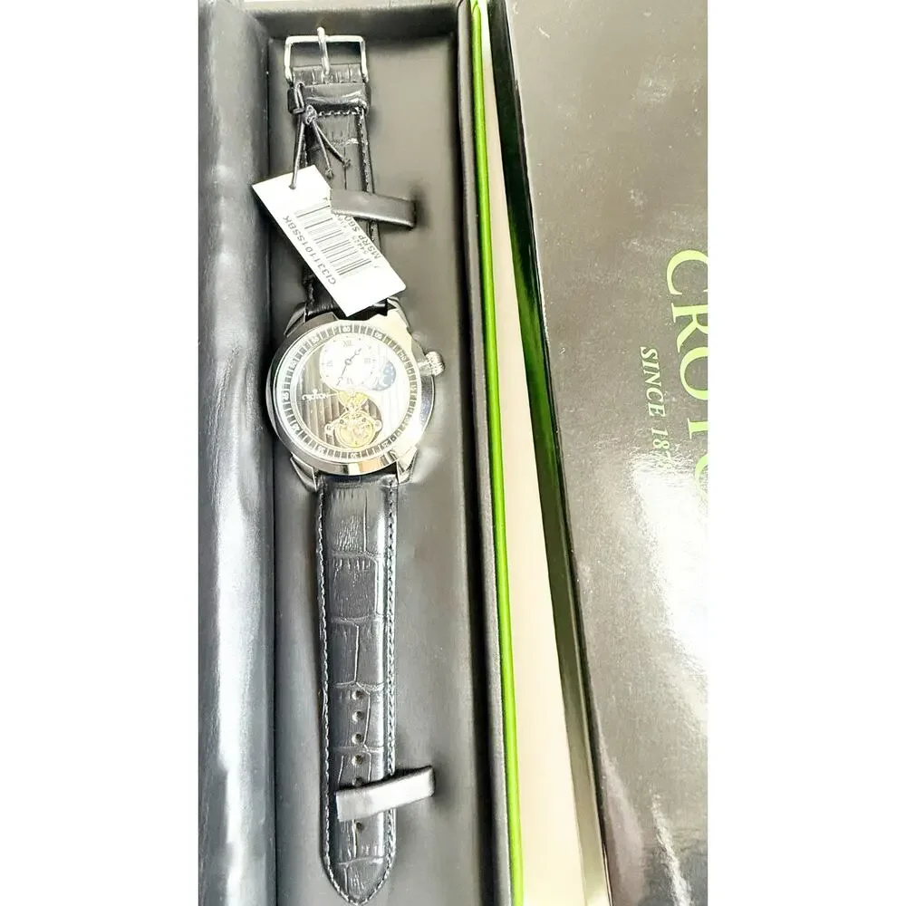 NWB Croton Imperial Yin Yang Mens Watch Silvertone